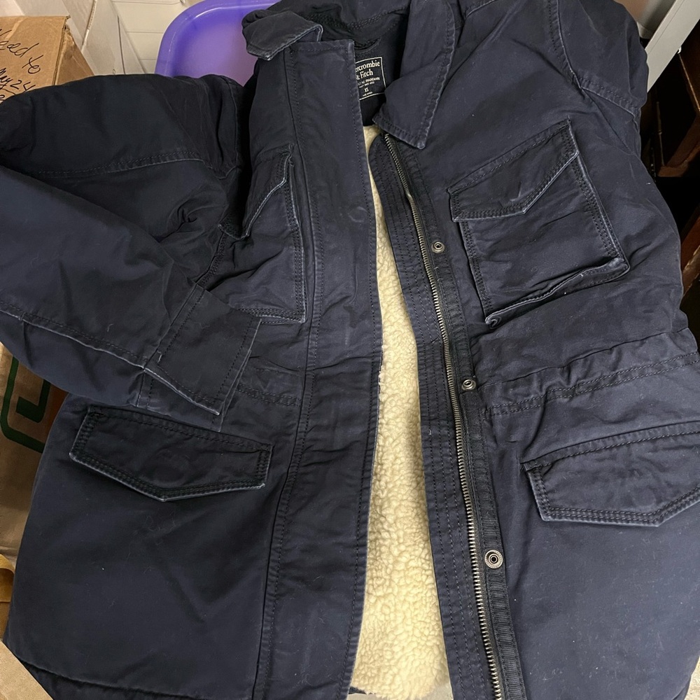 NWOT Abercrombie & Fitch Women’s Sherpa‑Lined Canvas Field Jacket XS Navy